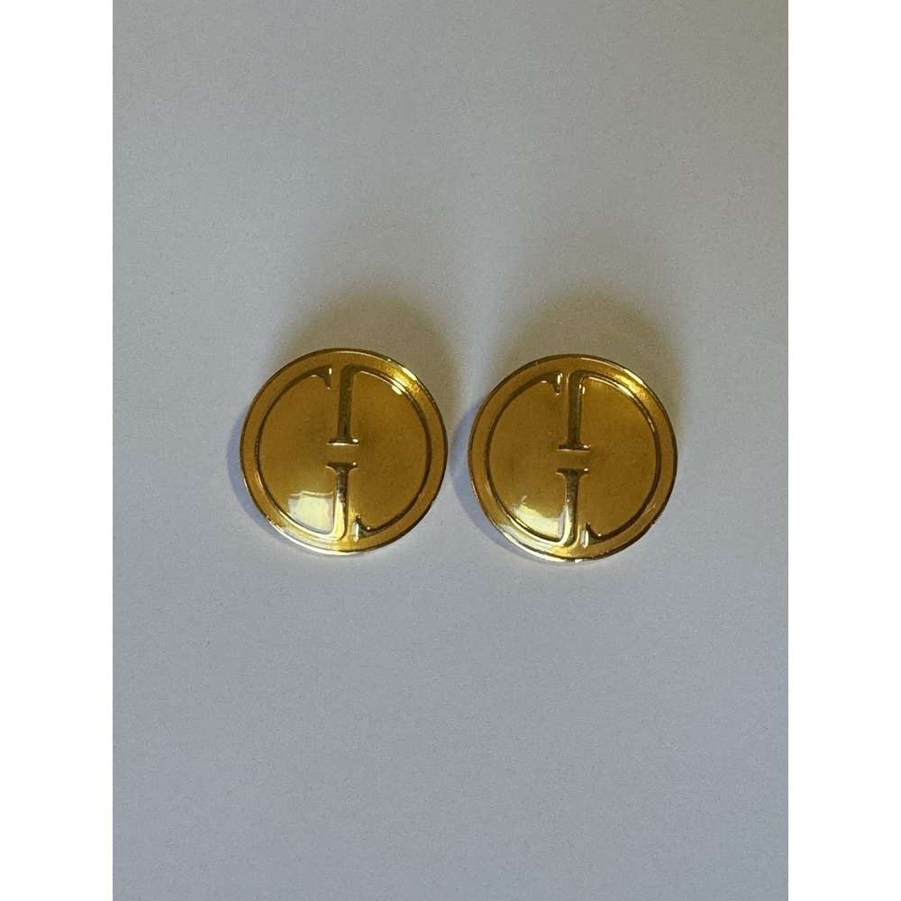 GUCCI Earrings Vintage GG Logo Clip On 1992 Gold Coin - Picture 11 of 11